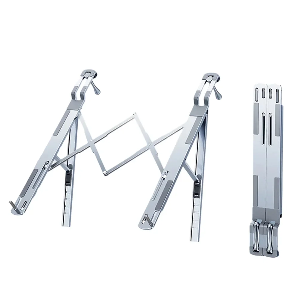 Car Laptop Holder with Steering Wheel Mount Foldable Aluminum Stand 5 Height Settings 32.5x6x1.5CM Gray Silver