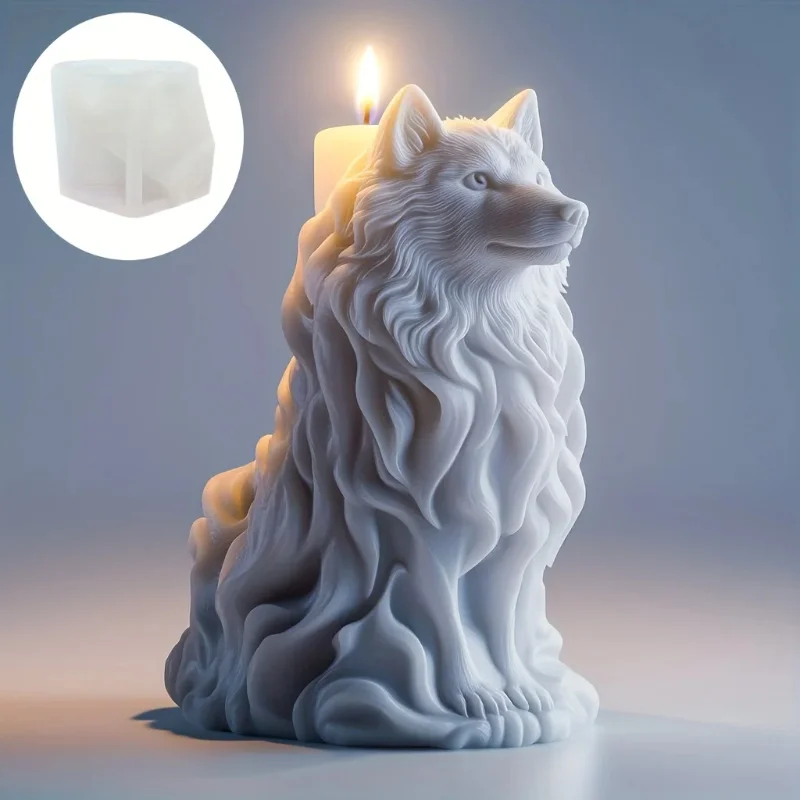 Direwolf-Molde de silicona para velas, molde para velas de lobo siberiano, Lobo gris, Lobo blanco, resina, moldes de yeso, molde de hormigón, molde para manualidades de regalo