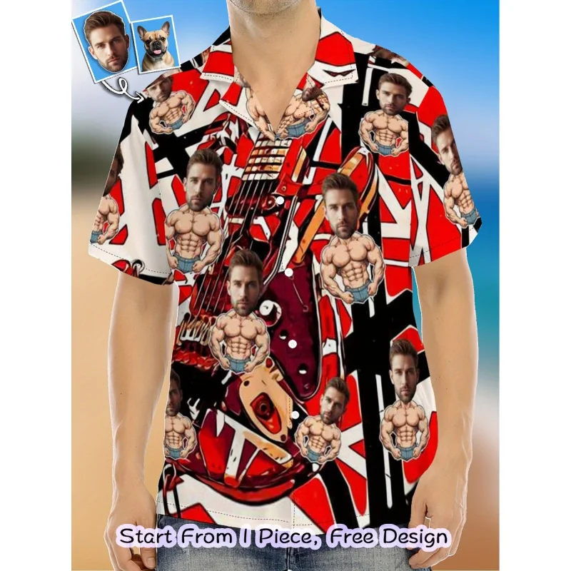 

Music Beer Graphic Hawaiian Shirt For Men Customized Portrait 3D Print Short Sleeves Summer Aloha Shirts Street Blouse Lapel Top