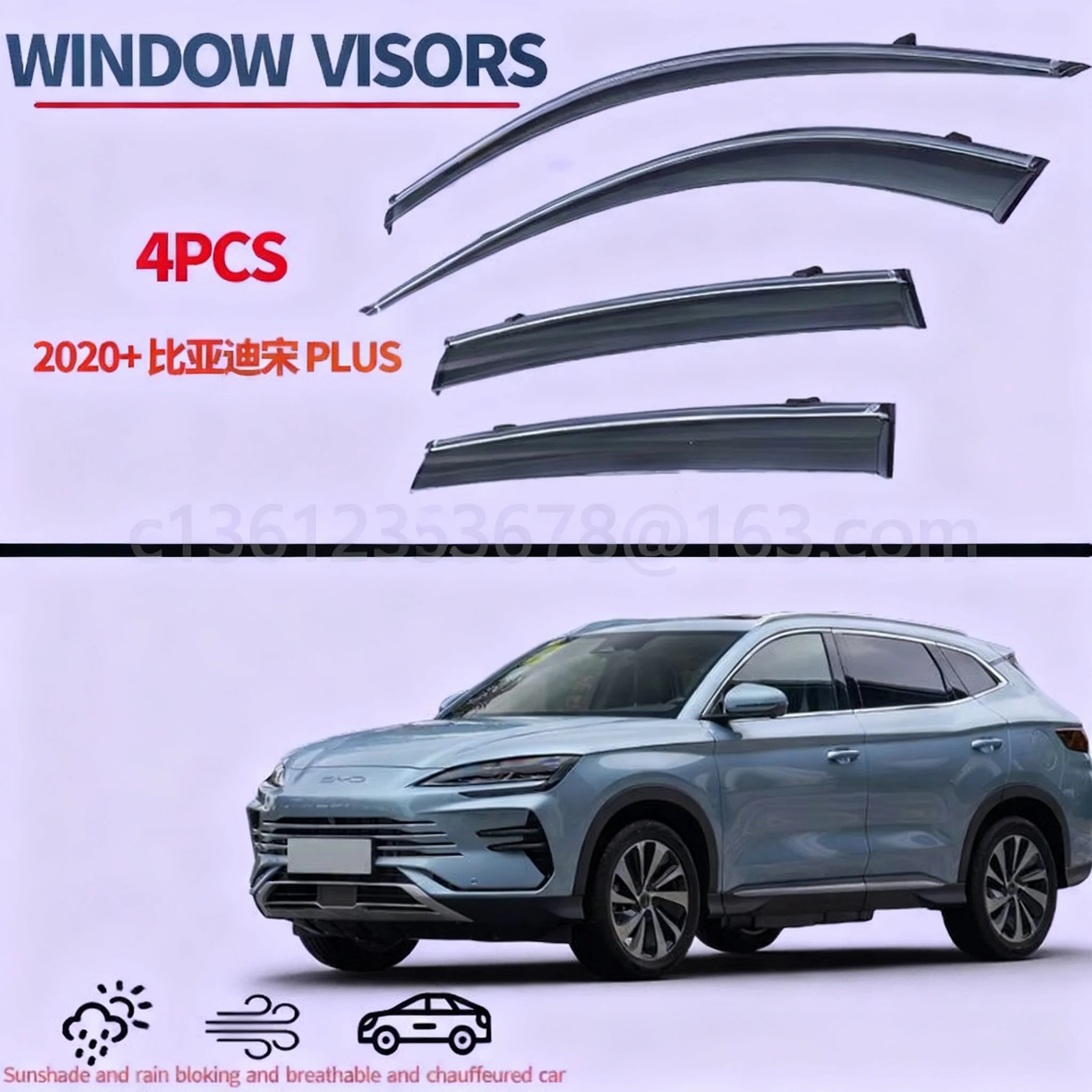 

BYD Song plus 2021-2024 Window Sun Visor Easy Install Decorative Accessory Sunshade for Rainy Days Suitable for 2021-2024 Models