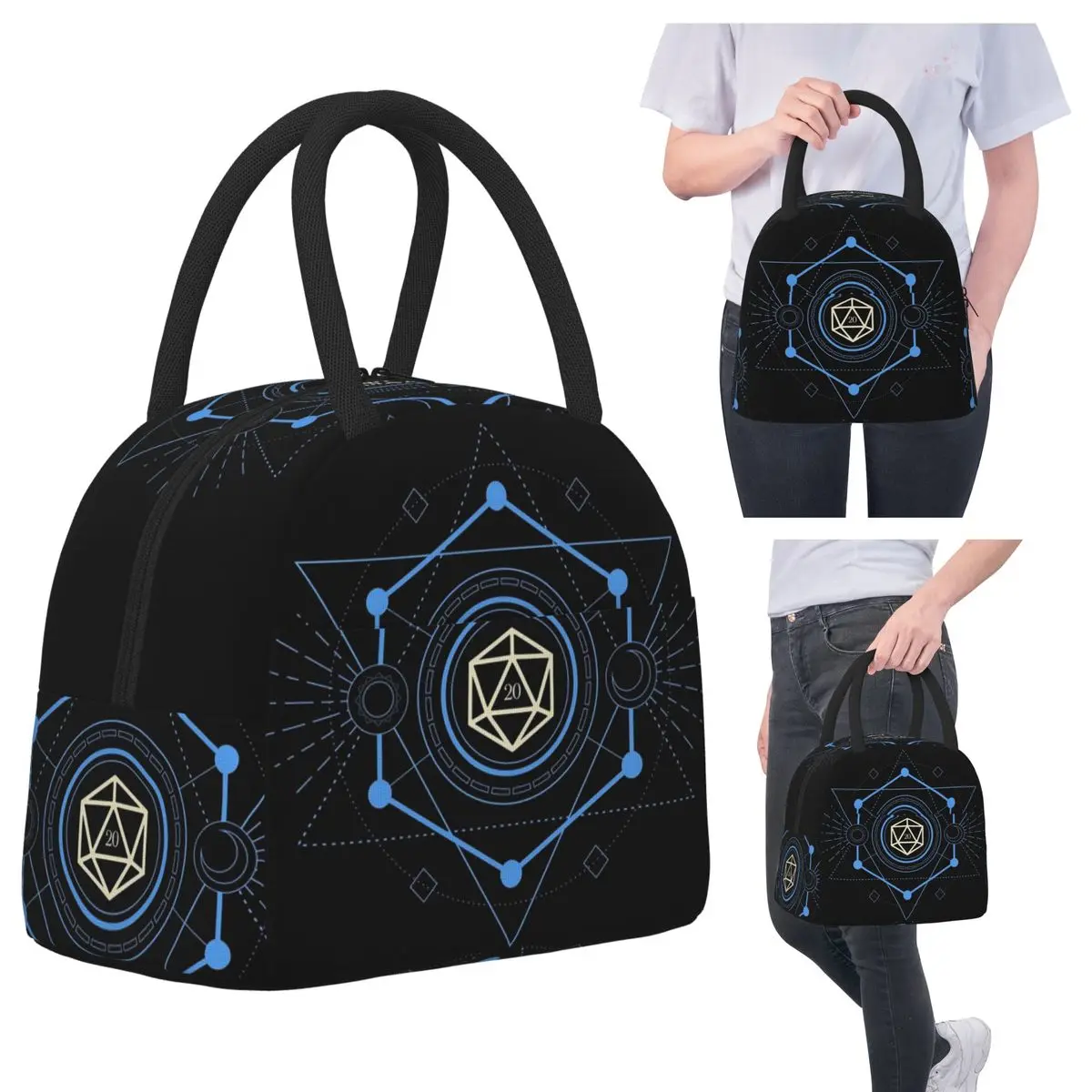

Geometric Minimalist Blue Polyhedral D20 Dice Tabletop RPG Insulated Lunch Bag Thermal Food Box Tote Leakproof Lunch Boxes
