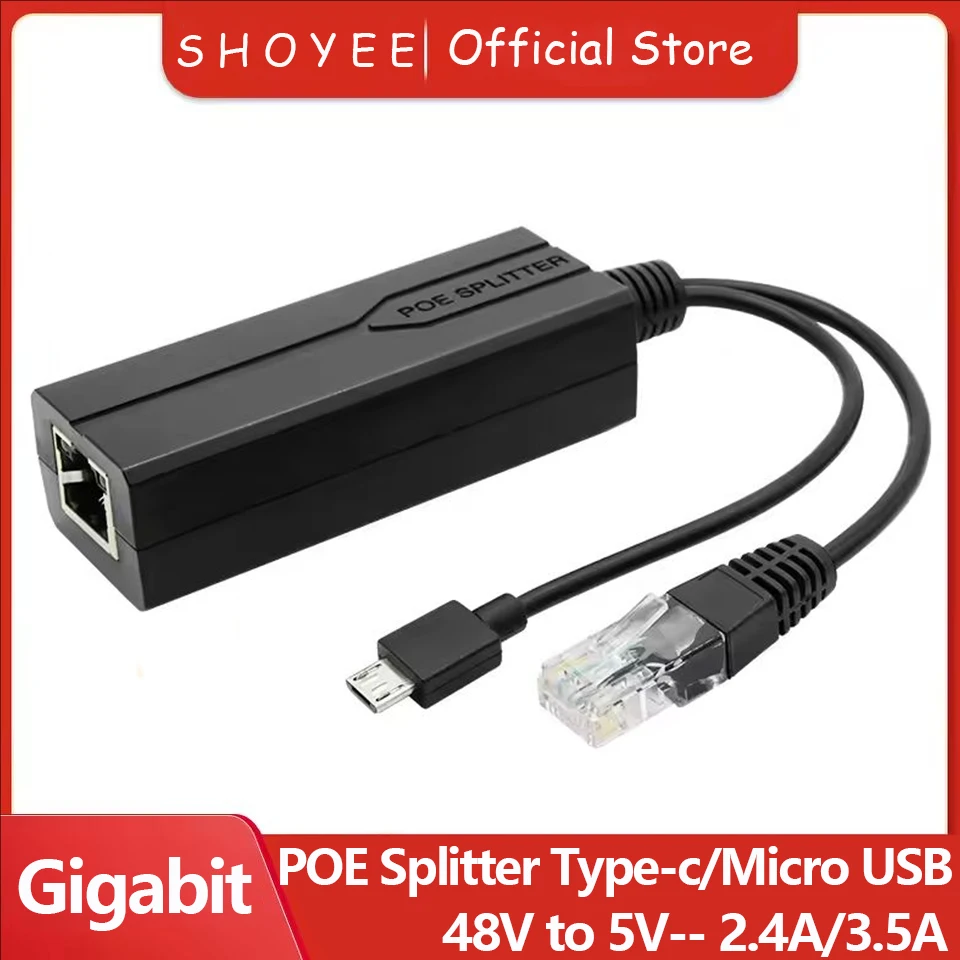 POE Splitter 48V to 5V Micro USB tpye-C 100Mbps and1000Mbps Gigabit POE Camera Injector Power Supply for Huawei Hikvision