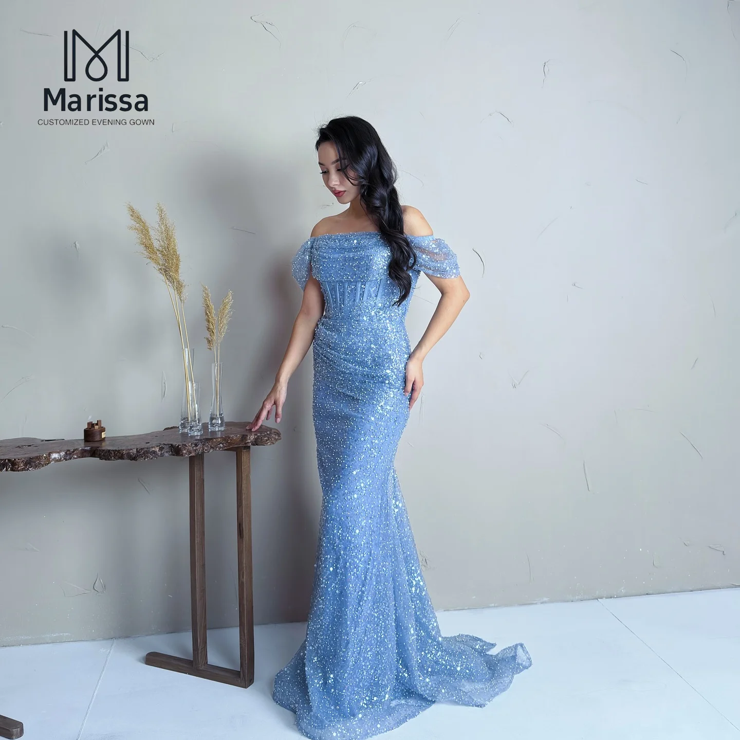 فساتين لحفلات الكوكتيل طويلة بذيل السمكة من ماريسا للمناسبات الخاصة مصنوعة حسب الطلب فساتين حفلات أنيقة 2025 فستان تول ترتر للحفلات الراقصة
