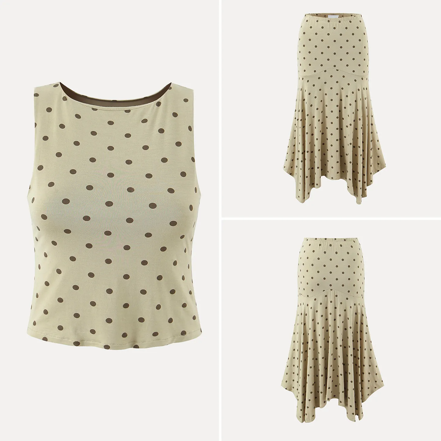 

Модный комплект из жилета и юбки в горошек для женщин, зимняя коллекция, асимметричный крой, европейский стиль