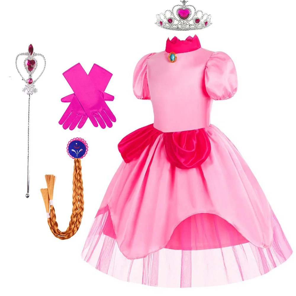 

2023 Girls Princess Party Peach Dress Clothing Fancy Dress Kids Children's Cosplay Costumes Birthday Halloween Vestidos Rapunzel