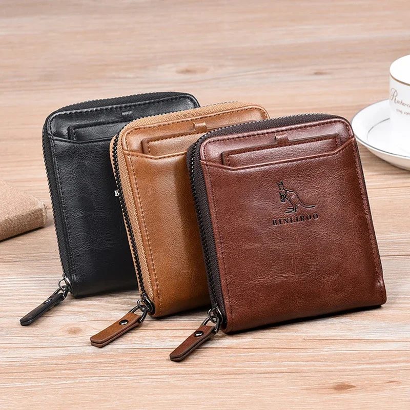 Luxury Designer Men's Wallets PU Leather RFID Credit Card Holder Handbag for Men Wallet Zipper Coin Purse Carteira Masculina