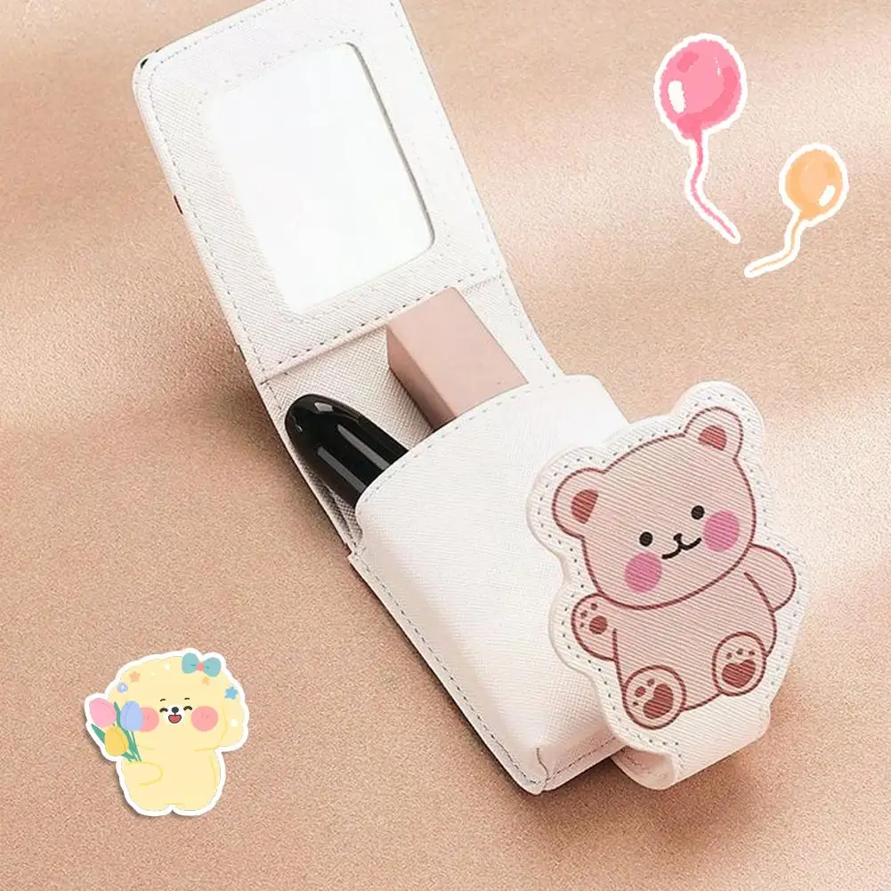 Bolsa de maquiagem portátil de viagem para mulheres, Little Teddy Bear Lipstick Bag com espelho, Mini sacos de armazenamento, saco cosmético, capa protetora