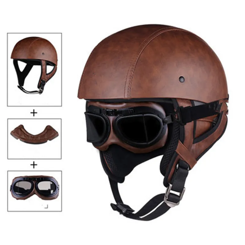 Half Face Vintage Motorcycle Helmet Retro German Kask,Cafe Racer,Scooter,Cruiser,Chopper,Matte Black,EPS Lining,DOT Approved