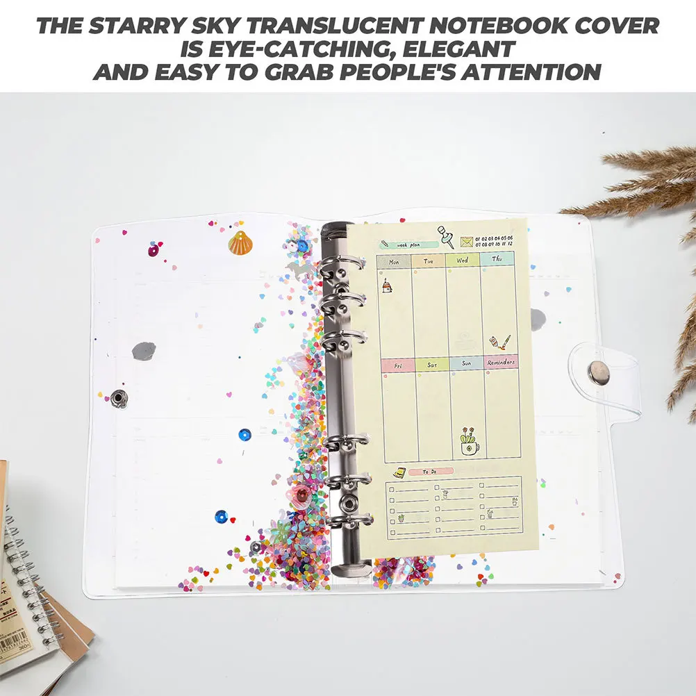 

2Pcs Shiny Glitter Binder Cover Notebook Shell with Easy-Open Loose-Leaf Ring for School Office Binder Covers Supplies