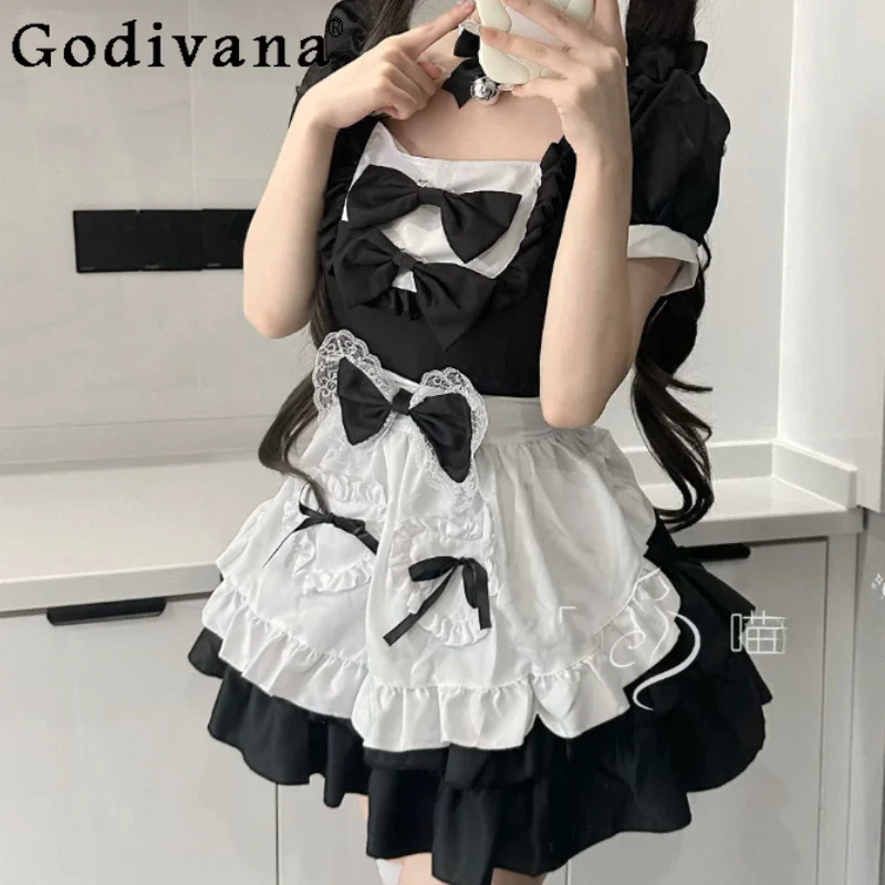 

Large Size 5XL Black White Classic Maid Cos Cute Lolita Princess Dress Fashion High Waist A-line Sweet Woman Anime Party Dresses