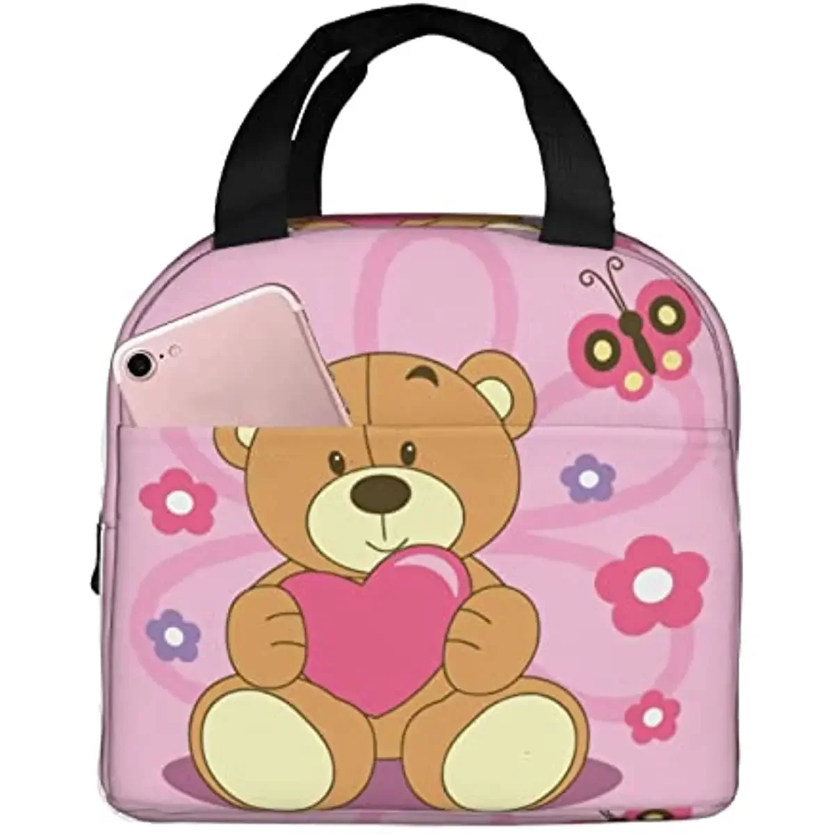 Cartoon Teddy Bear Cute Cartoon Character Unisex Reusable Lunch Box Portable Thermal Lunch Bag for Men, Women and Kids