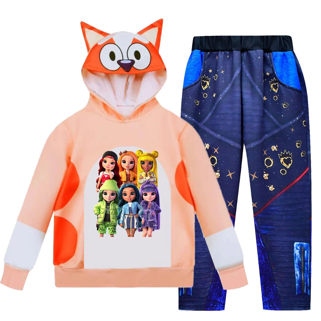 Rainbow High Clothes Kids Long Sleeve Hoodies+Jogging Pants 2pcs Set Girls Cartoon Outfits Teenager Boys Wish Asha Tracksuit