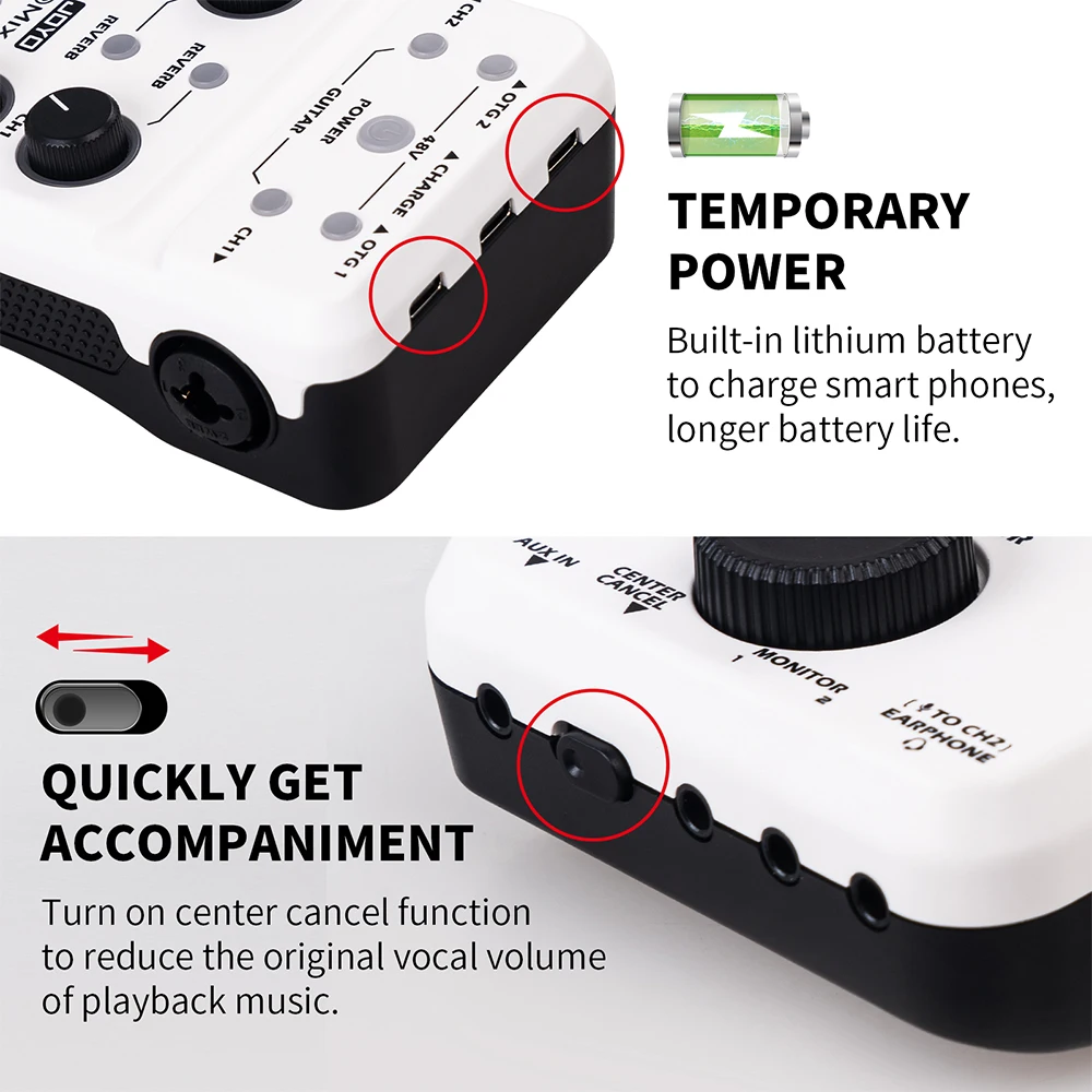 JOYO MOMIX PRO Audio Interface Sound Card Portable Audio Mixer Support 48V Phantom Power for Live Recording Studio Singing view 4