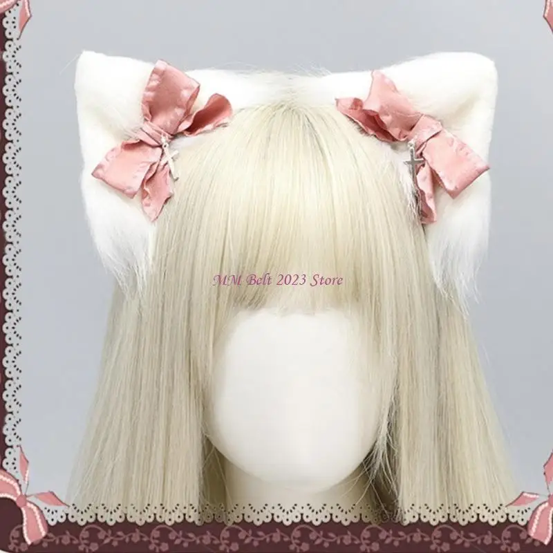 49me 애니메이션 바렛 년대 소녀 플러시 고양이 귀 머리 클립 음악 축제 의상 액세서리