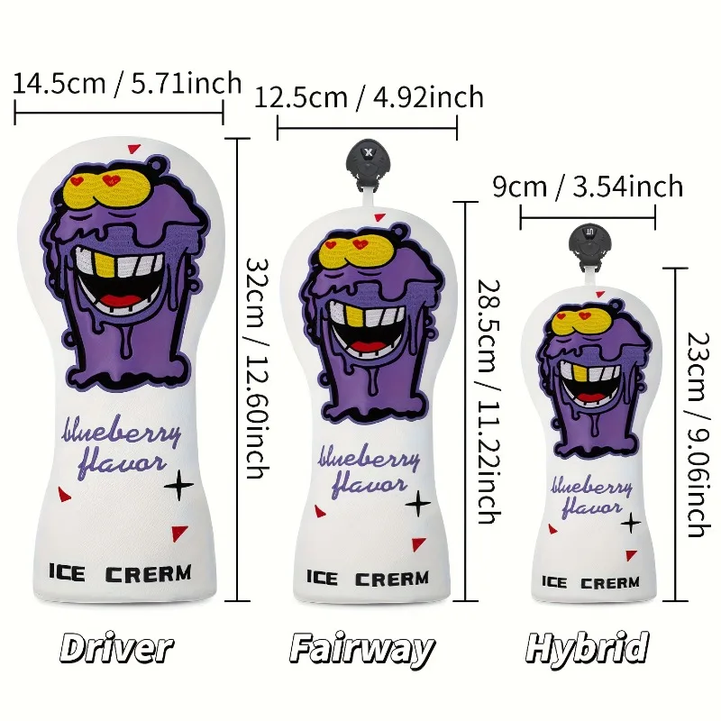 อุปกรณ์คลุมหัวไม้กอล์ฟดีไซน์แปลกตาสีม่วง อุปกรณ์กอล์ฟที่สนุกสนาน อุปกรณ์คลุมหัวไม้กอล์ฟ กันฝุ่นและทนทาน