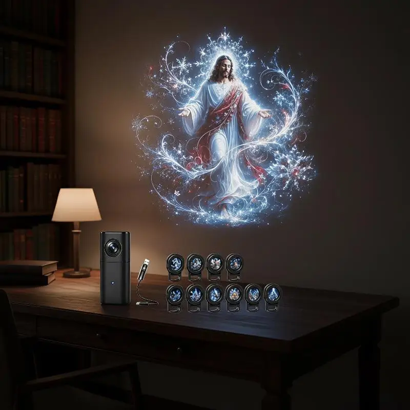 Creative Christmas Pattern Theme USB Projection Light 360° Rotating HD Projection Lamp For Bedroom Home Background Decor
