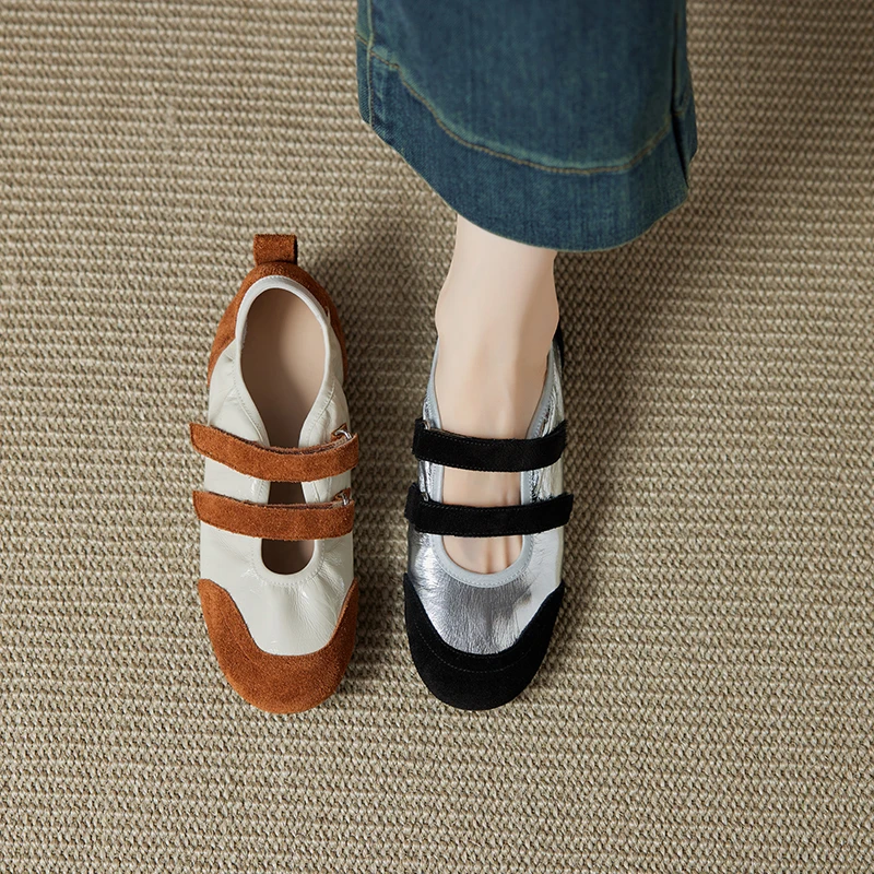2026 new spring summer women pumps natural leather plus size 22-25cm cowhide+pigskin+sheepskin buckle mary janes women shoes