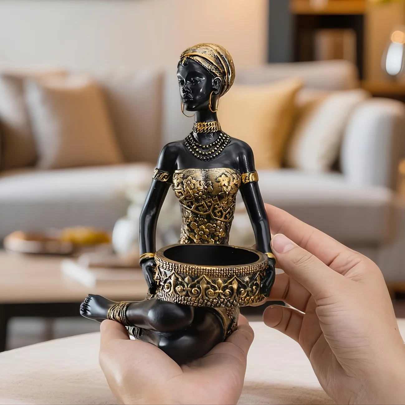 African-style Statue Black Woman Candle Holder Ornament for Home Decor Living Room, Study
