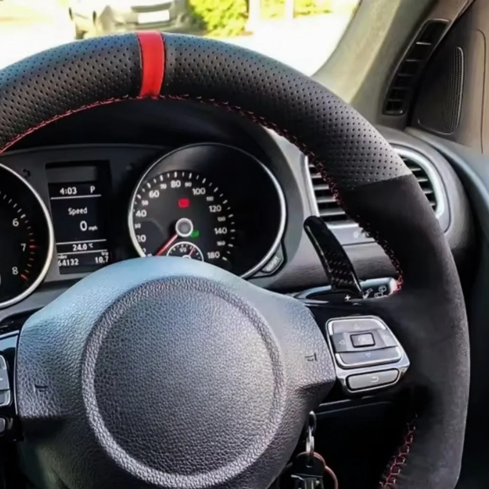 Custom Car Steering Wheel Cover Suede Genuine Leather For Volkswagen Golf 6 GTI MK6 Polo GTI Scirocco R Avant Steering Wrap