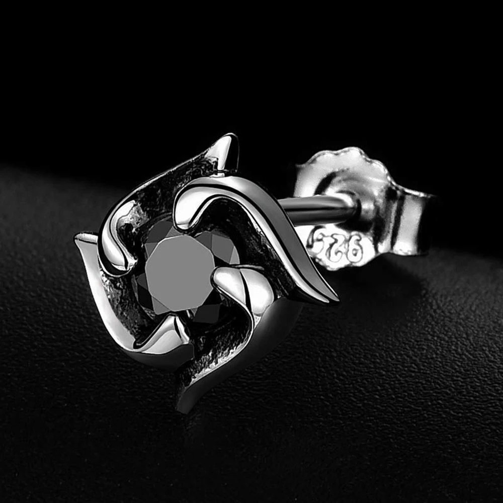 Korean Gothic Small Clover Black Earrings for Teens Fashion Male Punk Earrings with Black Stone Party Jewelry