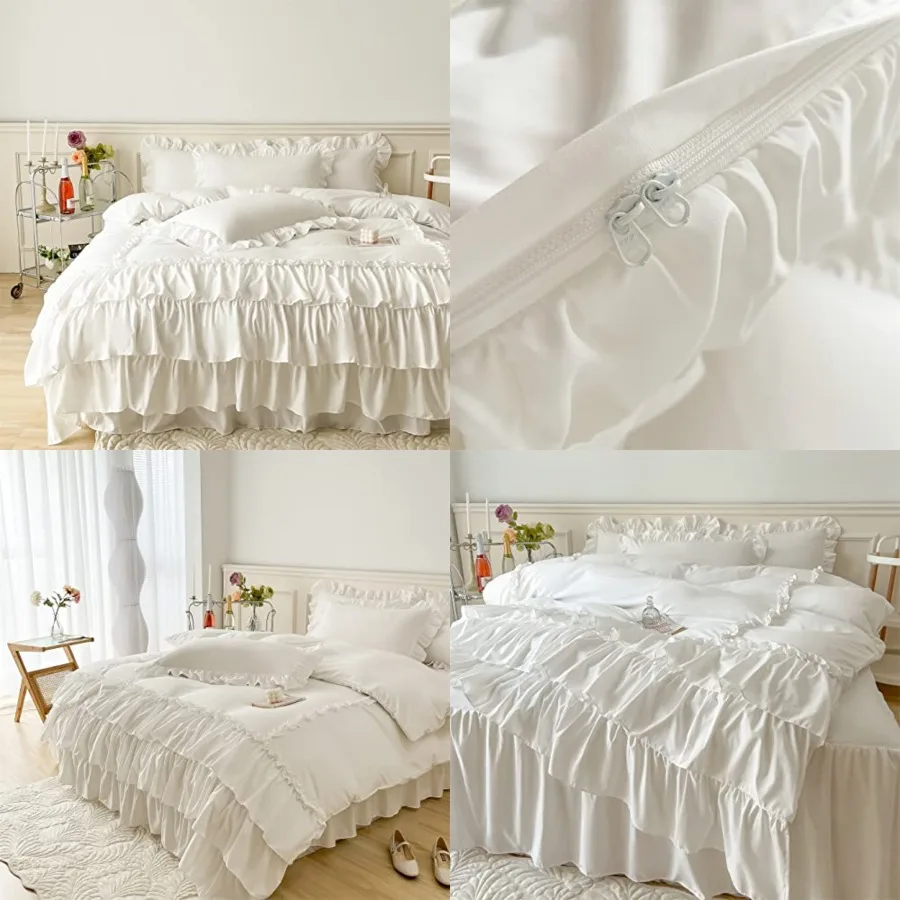 

Ruffle Duvet Cover Queen Size, 100% Washed Microfiber 3pcs Bedding Duvet Cover Set, Shabby Chic Farmhouse Duvet Cover and Pillo