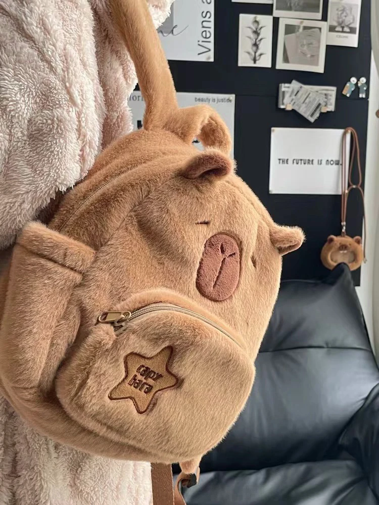 kawaii stationery items Capybara Plush Backpack for girls gift school supplies Purses Schoolbag desk Stationery storage bag