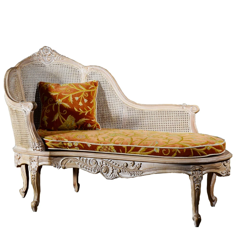 

Classical rattan concubine chair beauty couch weathered white court solid wood lazy concubine chair customization