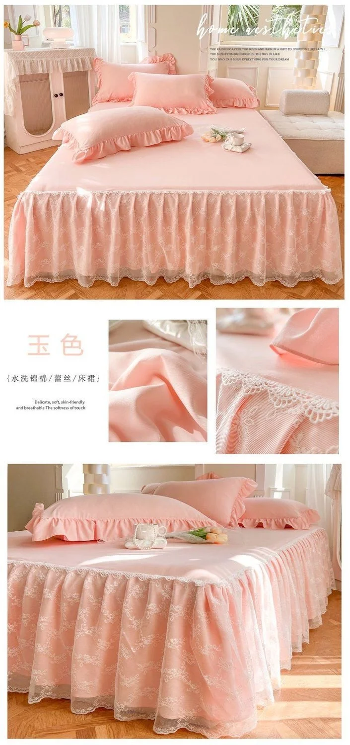 Spitzen bett rock und Kissen bezug, Bettdecke, Bettdecke, Blatt, Anti-Rutsch, Schutz, Beige, Prinzessin, 3 Stück – Detail 17