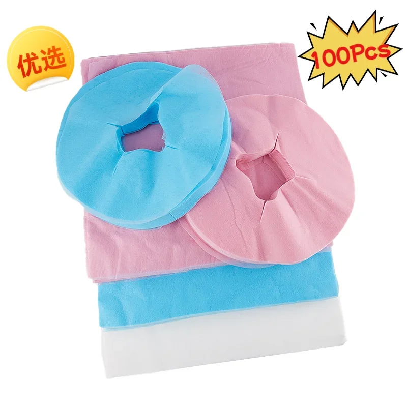 

100Pc Disposable Spa Massage Cradle Table Sheets Headrest Pads Non Woven Fabric Face Pillow Hole Cover Face Rest Overlay Cushion