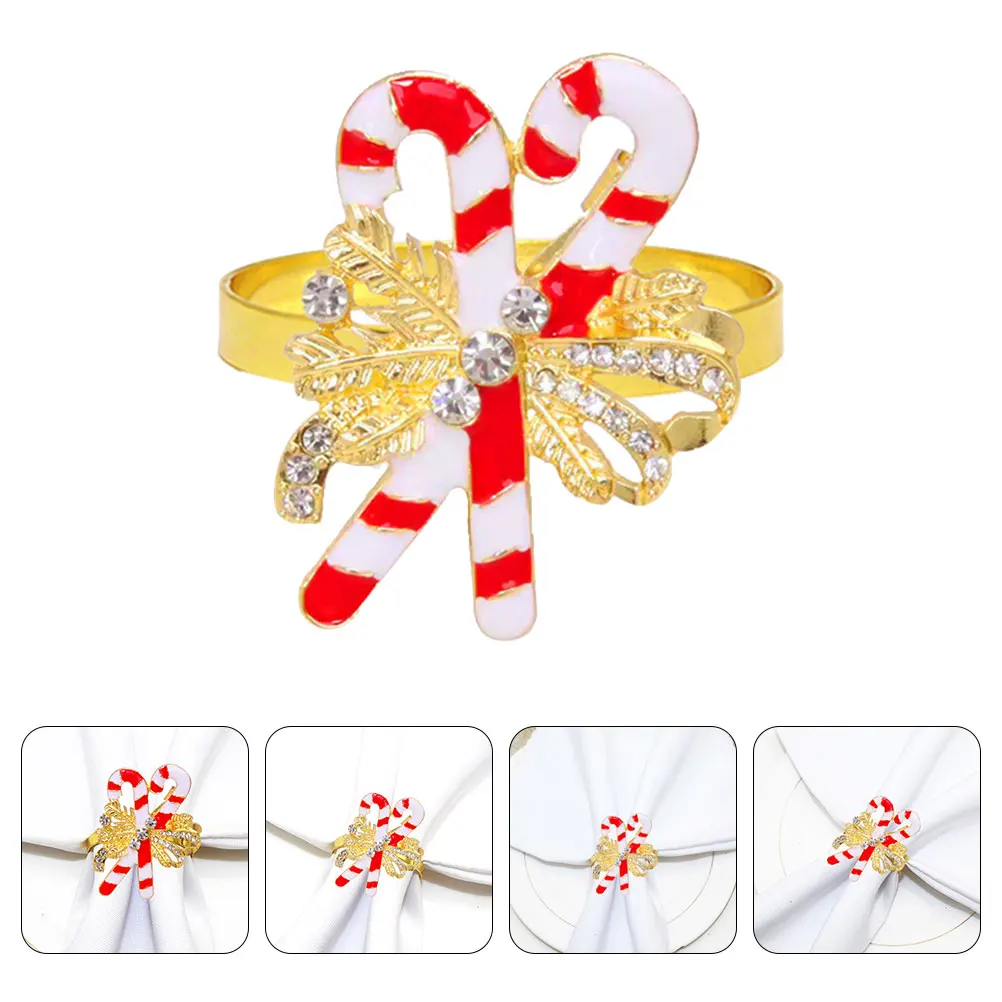 4 قطعة حلقات منديل عطلة طاولة طعام الديكور قصب الحلوى على شكل الذهب دلاء معدنية الزفاف عيد الميلاد المنديل دائرة ورقة #4