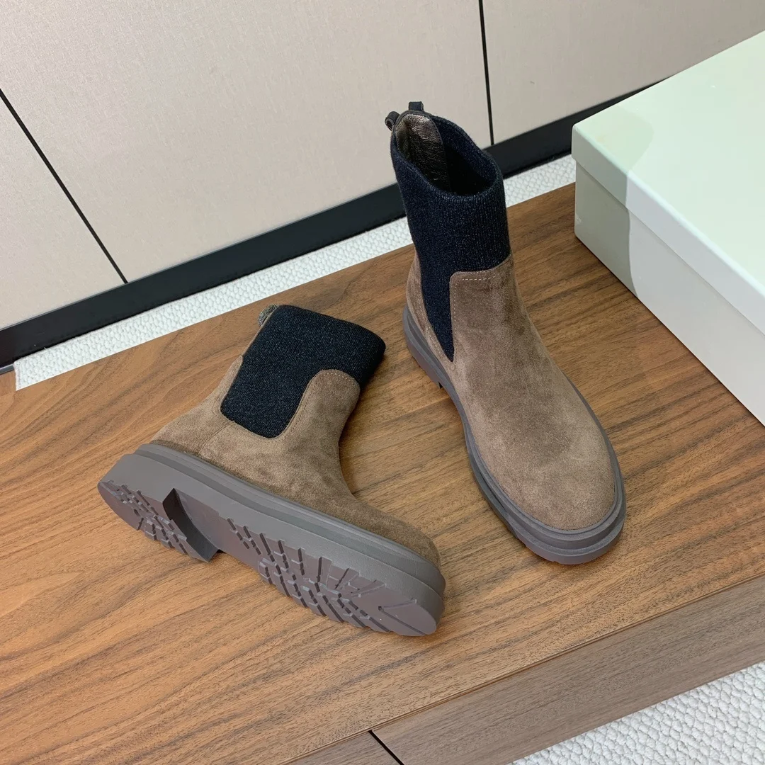 2026 High Quality Autumn women shoes knit spliced platform ankle boots comfortable daily walking footwear ch25030413