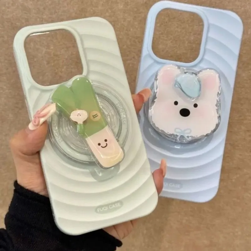 

Cute 3D For magnetic phone grip cartoon scallion dog design foldable stand for MagSafe compatible phones For iPhone 17 16 ProMax