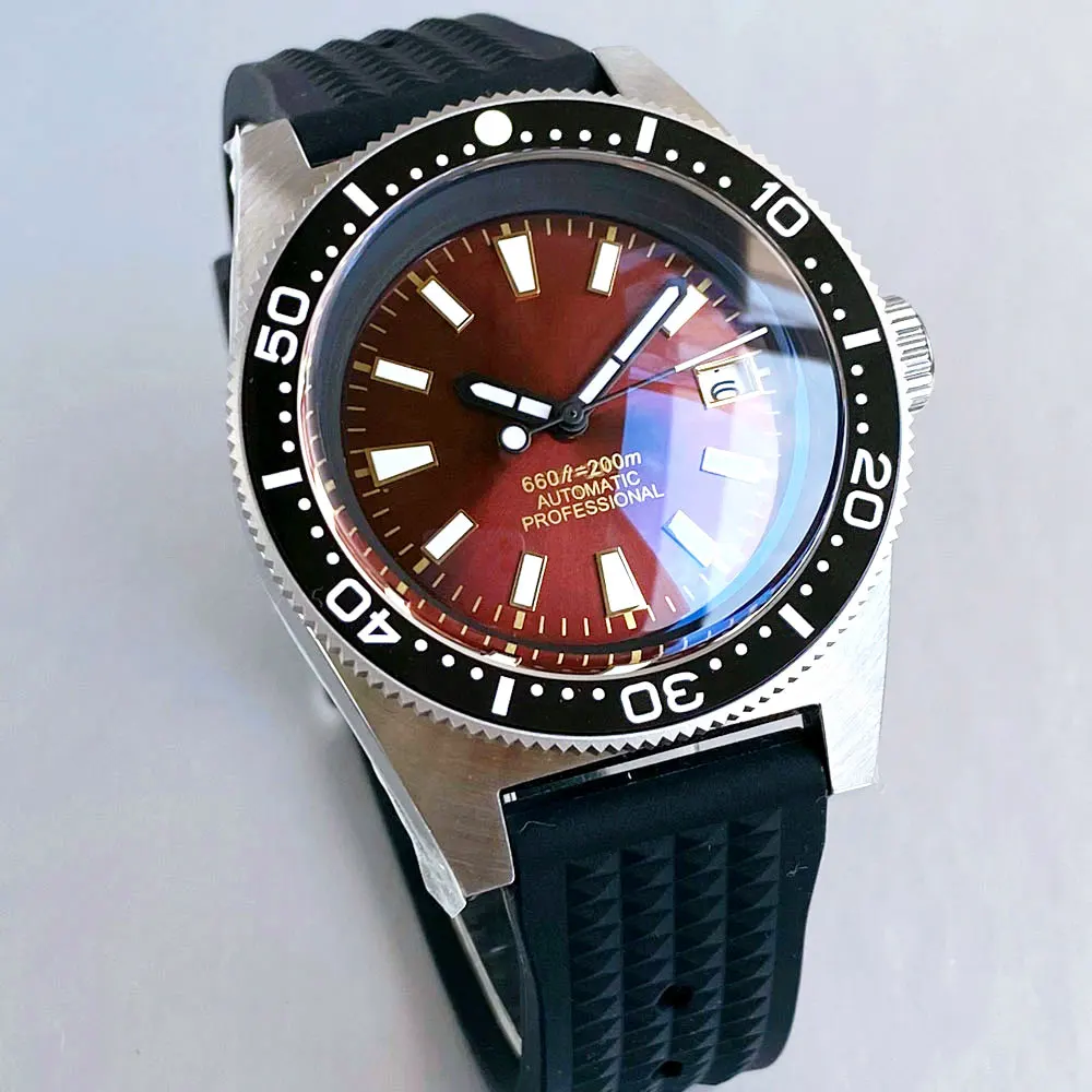 カスタマイズされたタンドリオ 41 ミリメートルワインレッド 62MAS 男性 NH35A 機械式メンズ自動 Watche グリーン発光サファイアガラス 200 メートル防水