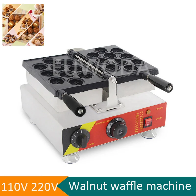 Commercial 10 pcs Electric Walnut Waffle Making Machine Stainless Steel Egg Waffle Maker Electric Walnut Cake Bakery Equipment