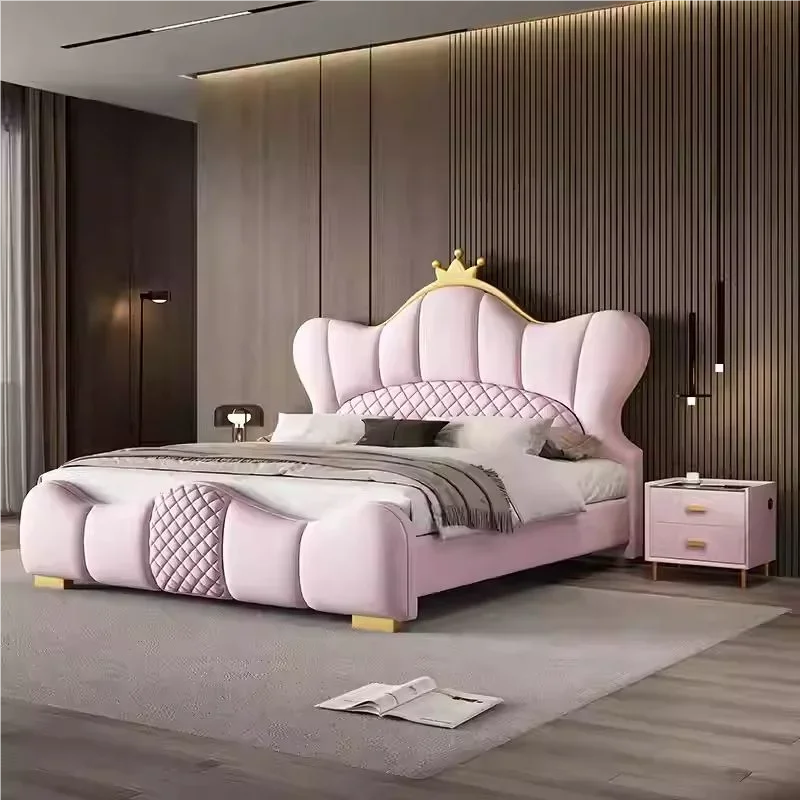 Nordic Luxury Double Bed Modern Wood High End Headboard Frame Double Bed Kids Girl Camas Matrimonial Furniture For Bedroom