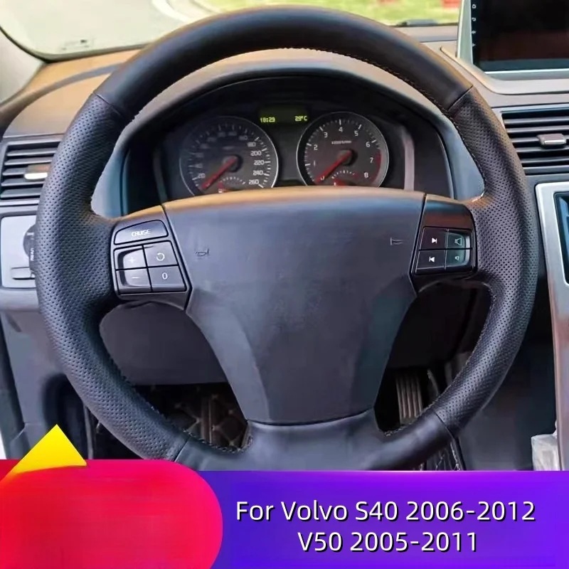 

DIY Black Faux Leather Breathable Car Steering Wheel Cover For Volvo S40 2006-2012 V50 2005-2011 Car Accessories