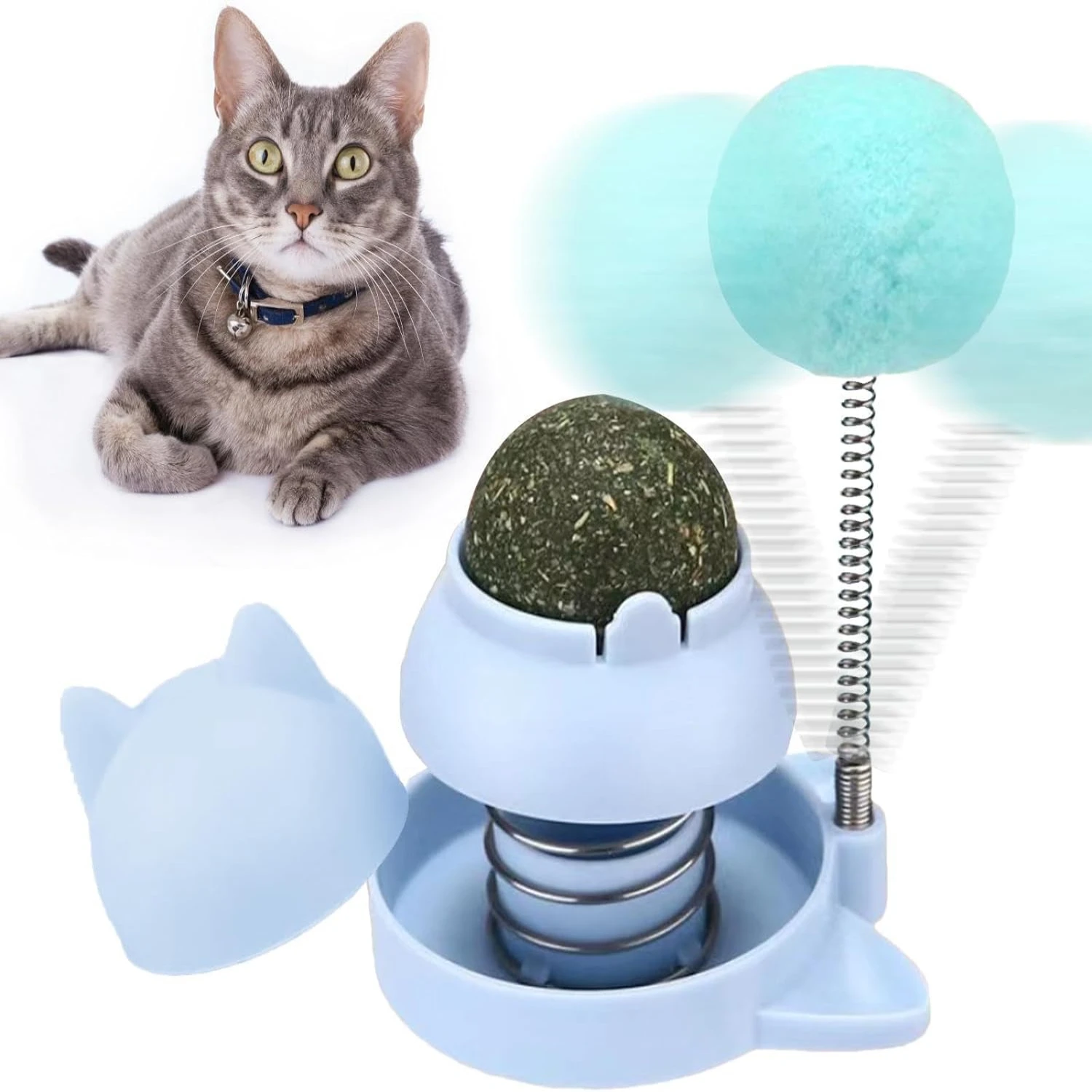 Engaging Catnip Ball Toy for Lively Playtime - Enticing Rotatable Spring Design Endless Entertainment Guaranteed Pet Happi