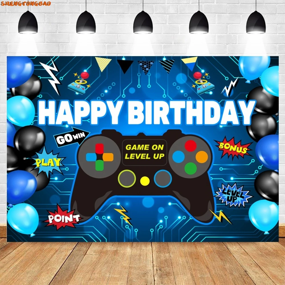 Game On Happy Birthday Backdrop for Photography Gaming Theme Child Kids Boy Party Decor Photographic Background Photo Studio