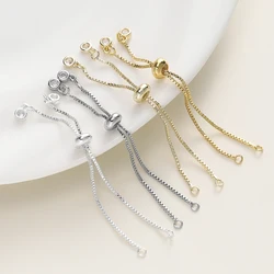 Correntes Slider de Latão Ajustável para Fazer Pulseira DIY, Acessórios Jóias, 14K, Banhado a Ouro 18K, 5 cm, 7 cm, 12cm, 2 Pçs/lote, 4 Pçs/lote
