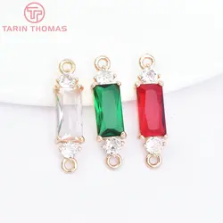 (7181) 10PCS 6x22MM 24K Gold Color Brass with Zircon Rectangle Charms Pendants for Jewelry Findings Accessories Wholesale