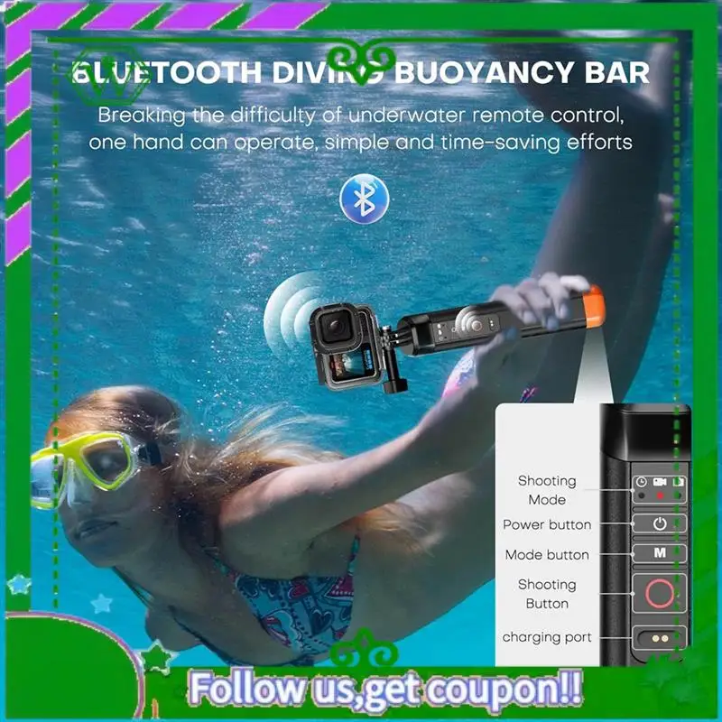 Reliable-Floating Hand Grip With Bluetooth Remote Control,Underwater Diving Selfie Stick For Gopro Hero 13/12/11/10 Action Camer