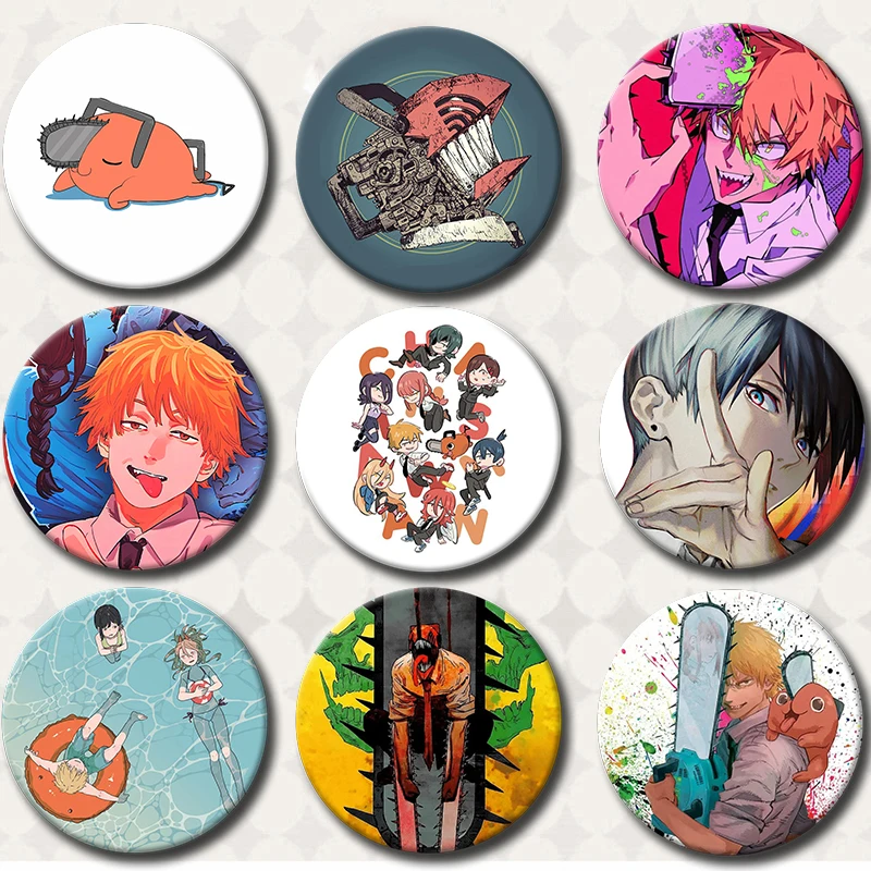 58mm Anime Chainsaw Man Denji Pochita Makima Hayakawa Aki Power Himeno higashiyama kobeni Cosplay Badge Pin SPTE Tinplate Brooch