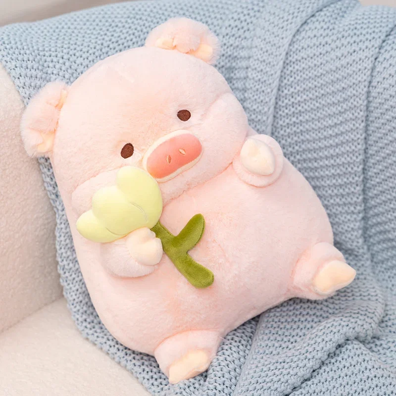 20/30cm Kawaii Pink Pig Hold Purple Tulip Flower Plush Doll Soft Stuffed Yellow Tulip Plushie Toy Cute Gift For Kid Birthday