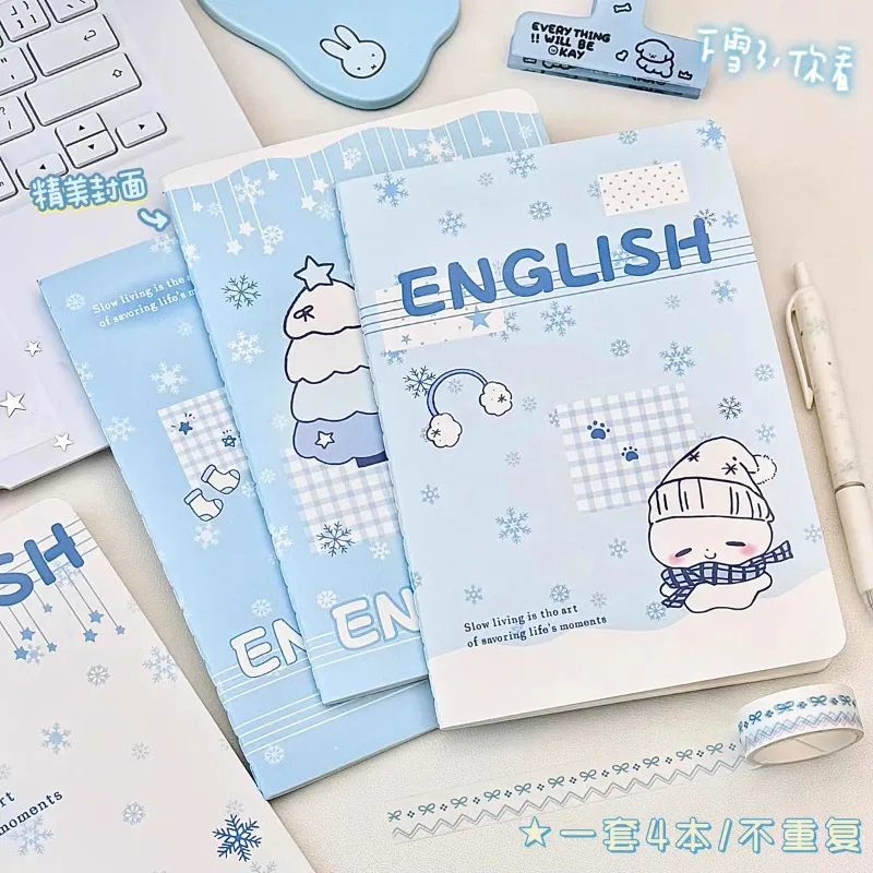 A5 English Book Thickened Four-line Three-grid English Transcription Book English Workbook Set for Primary  Journal Notebook