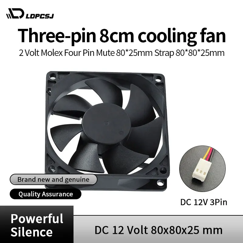 

3-контактный 8-сантиметровый охлаждающий вентилятор для ПК, корпус компьютера, 12 В постоянного тока, Molex, 4 контакта, бесшумный 8025, 80*80*25 мм