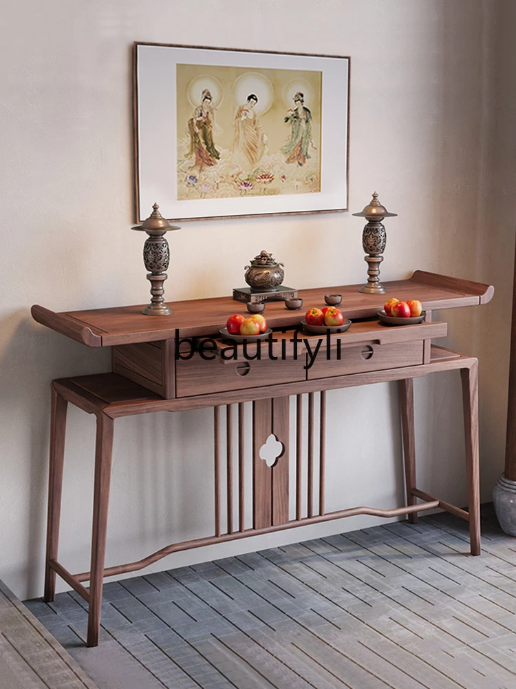 

New Chinese solid wood table for incense case household black walnut entrance table Buddha table