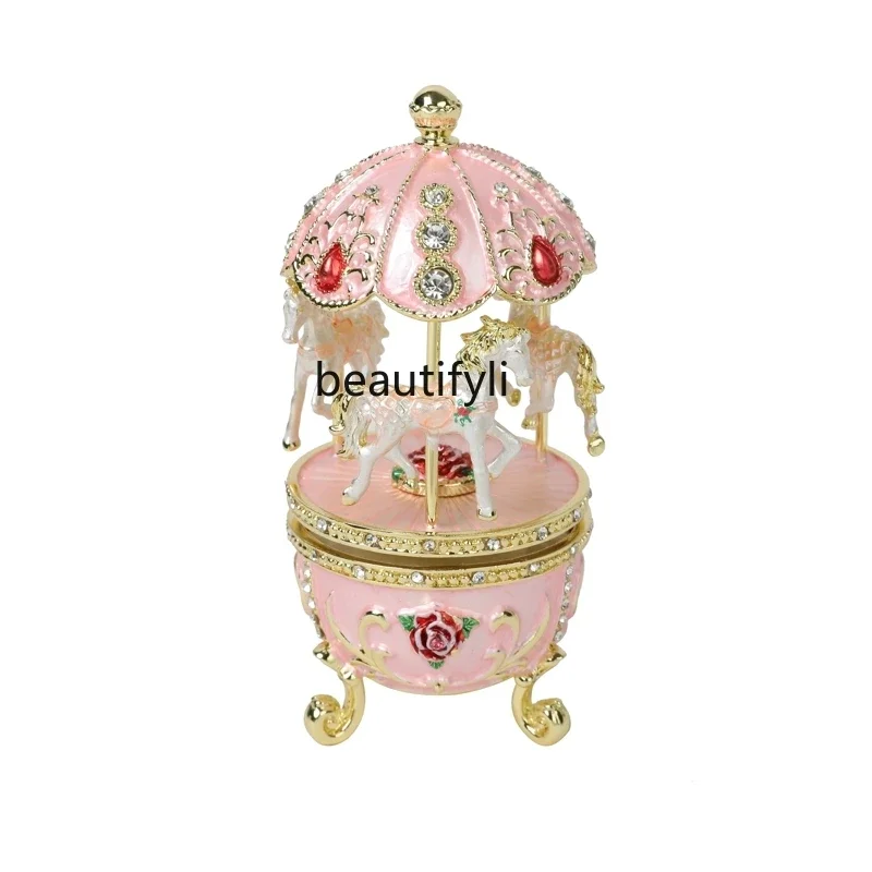 Light Luxury Birthday Gift Enamel Rose Music Box Small Ornaments Swan Lake Music Box