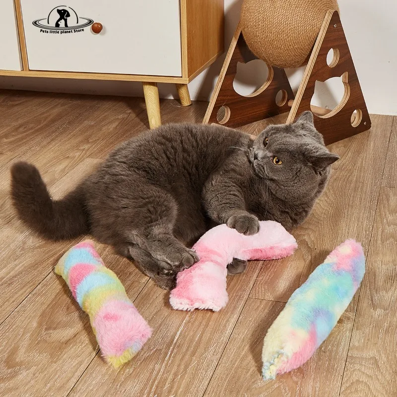 Funny Cat Toy Plush Strip Pillows Catnip Toys Interactive Playing Soft Fluffy Cat Stick Durable Pet Supplies