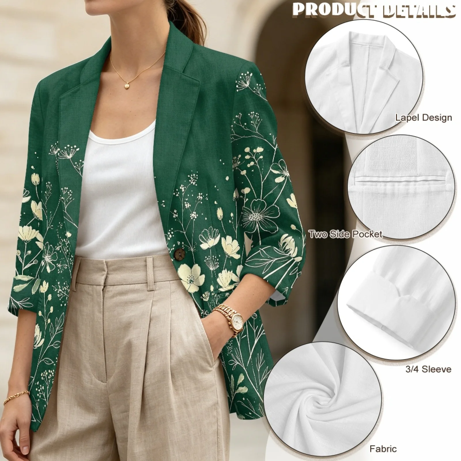 PENSTROLL Green Floral Print Casual Light Cover Up for Vacation Linen Like Beach Cover Ups S-3XL view 5