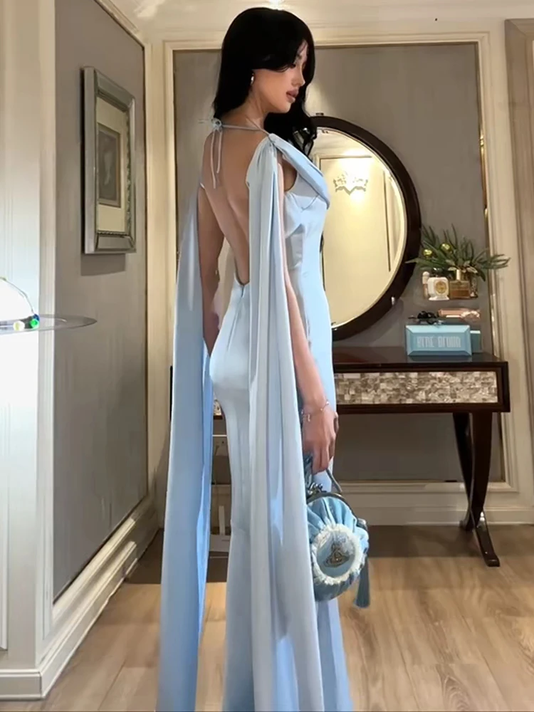 Weird Puss Rückenfreies Bandage-Maxikleid für Damen, langes, mit Quasten versehenes, tief ausgeschnittenes, einfarbiges, schmales, elegantes Kleid für Geburtstagsfeiern, schicke Urlaubskleider – Detail 17